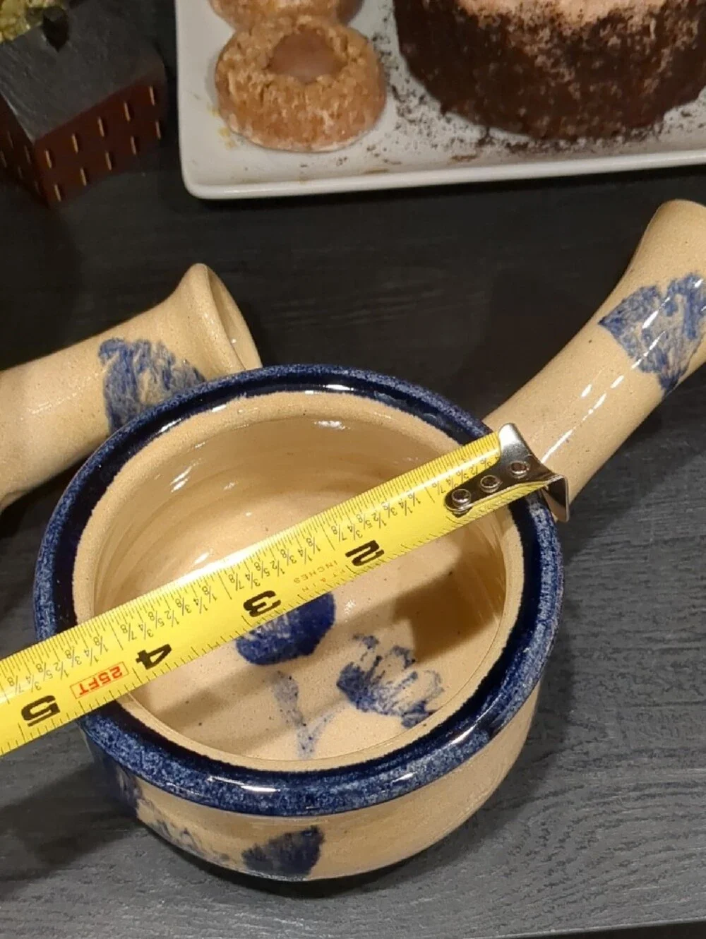 Vintage Handmade Ceramic Blue Floral Accent Soup Bowls With Handles Set Of 3